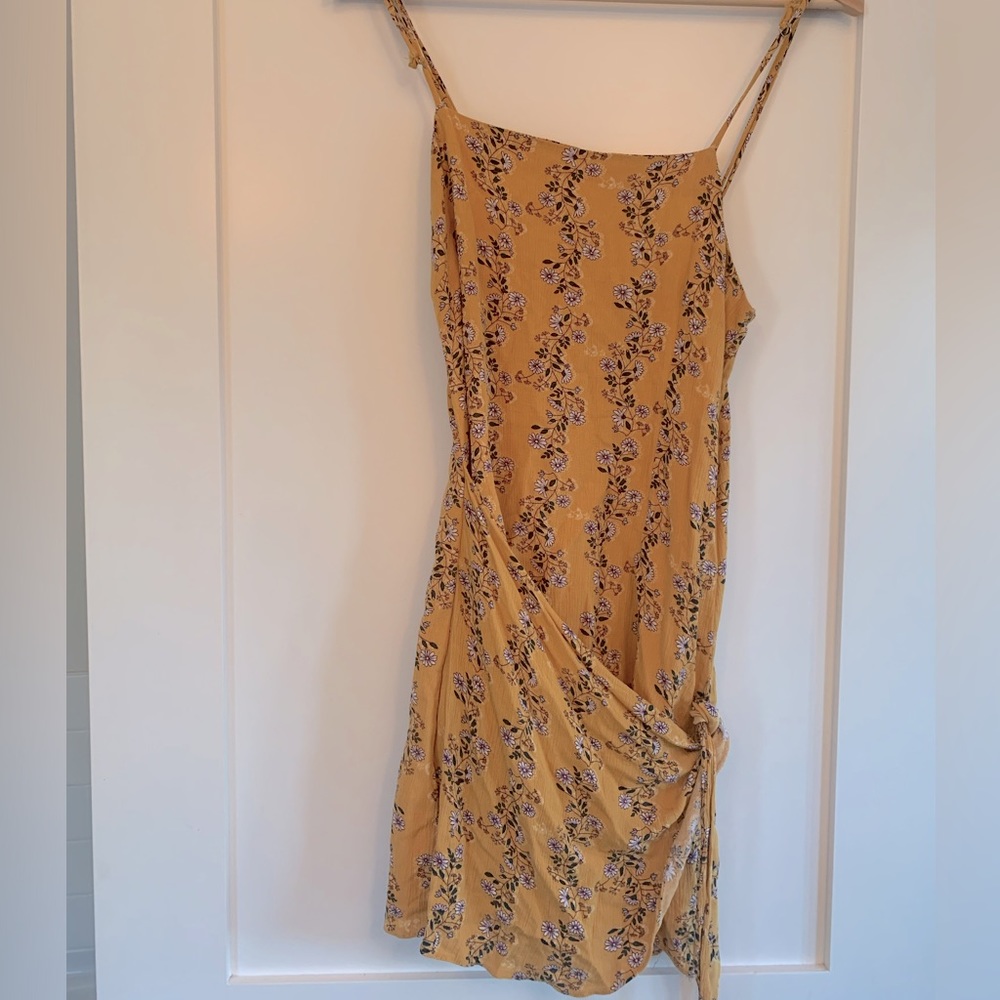Mustard yellow mini twist tie dress